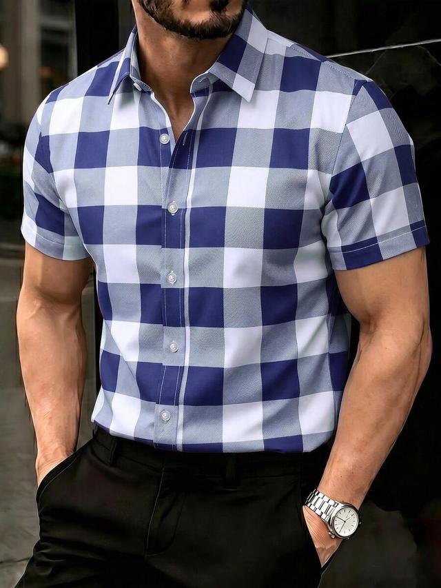 blue and white plaid short sleeve button-up shirt