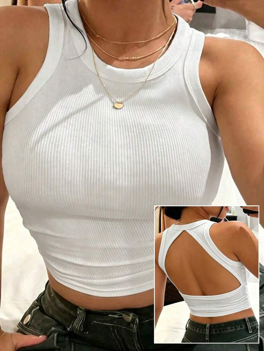 rovax white ribbed backless tank top