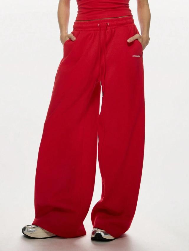 red oversized wide leg fleece lounge sweatpants