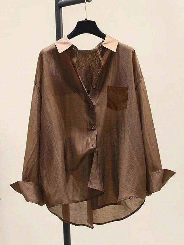 brown sheer minimalist long sleeve sun protection blouse