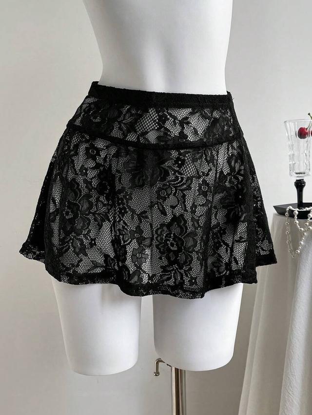 black lace mini skirt with ruffle hem detail