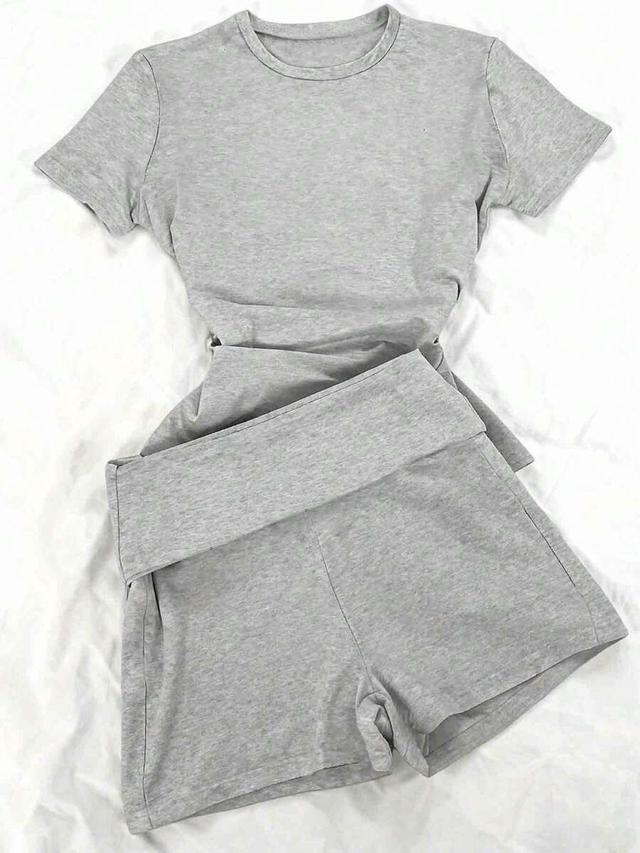 gray casual round neck leisure two piece set
