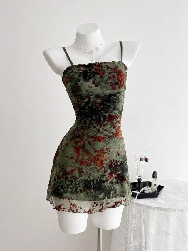 elamini flocked retro camisole versatile dress