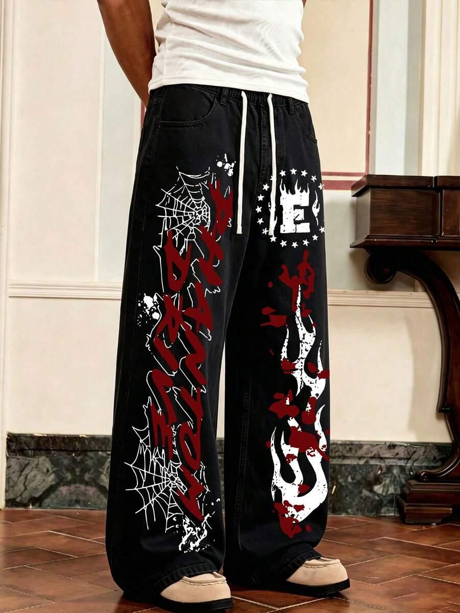 minimal dark grunge street denim baggy trousers