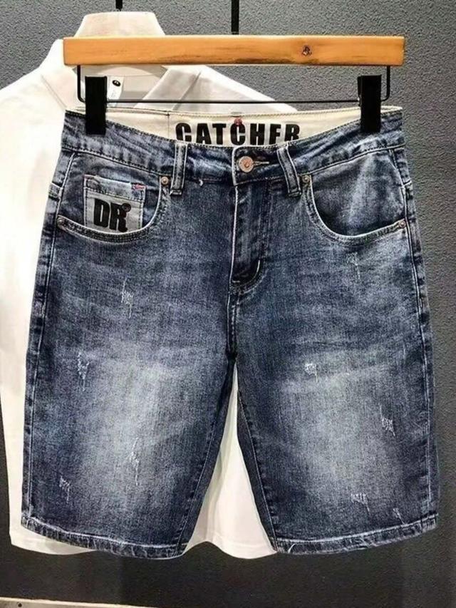 men stretch fabric straight leg denim shorts
