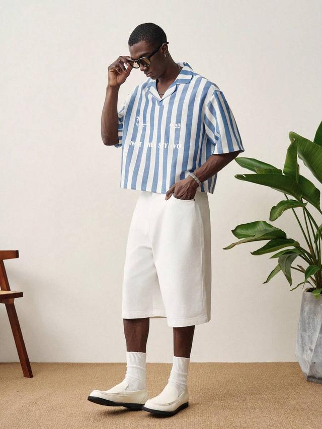 blue and white striped boxy fit casual shirt