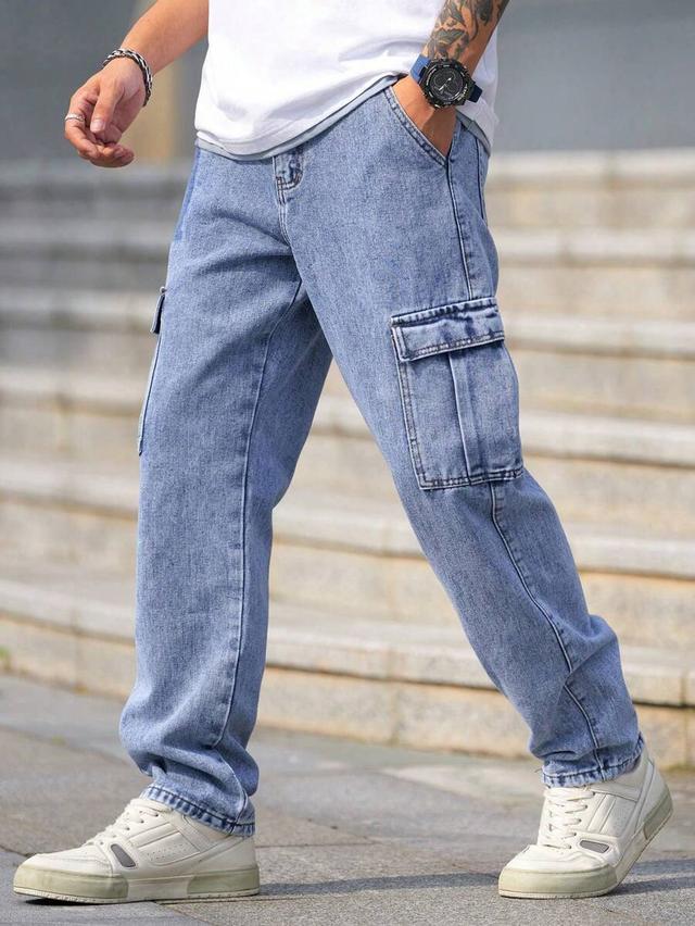 quarkem men's casual washed workwear denim cargo pants