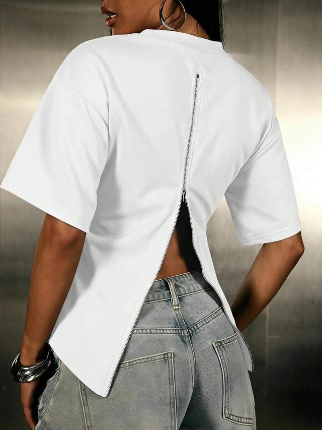 denimoi zipper detail oversized white cotton shirt