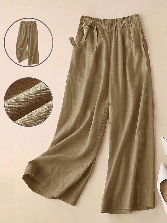women's versatile linen wide leg capri pants