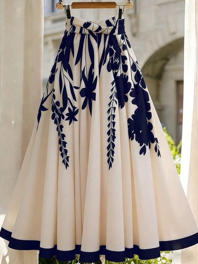 floral print a-line umbrella skirt with twisted knot waist
