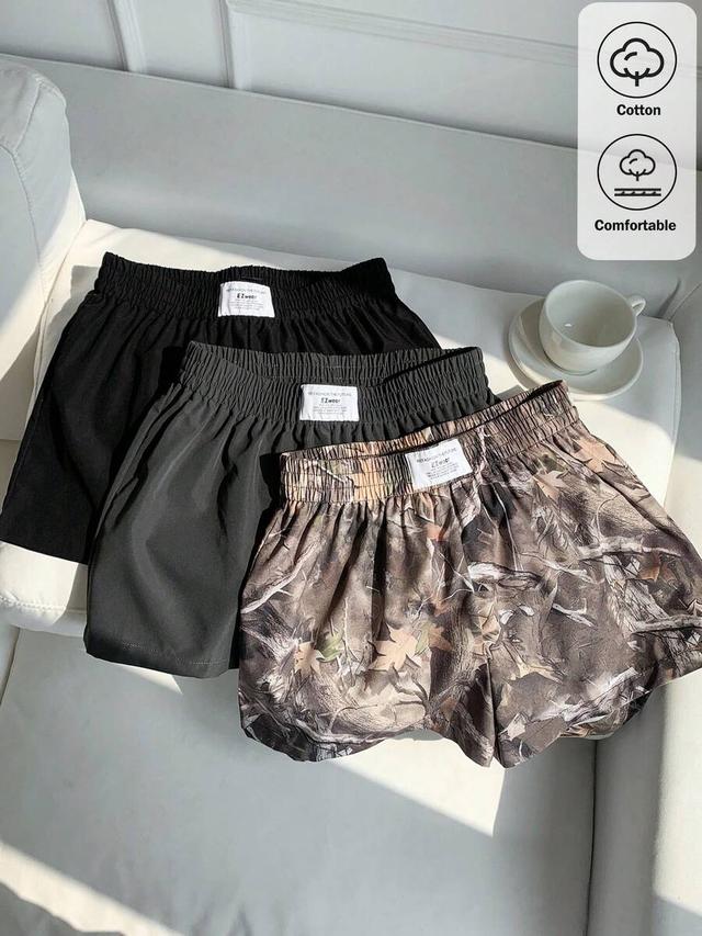 camouflage casual elastic waist camo and solid shorts set