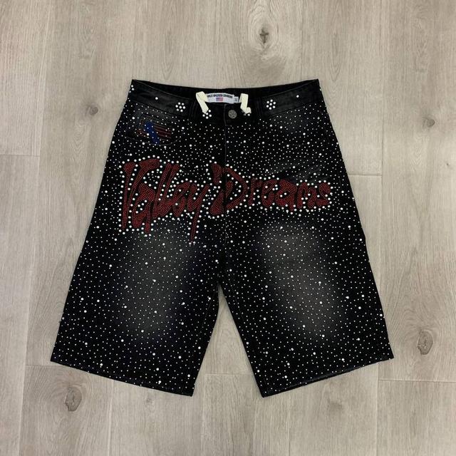vale valley forever iced out rhinestone denim jorts