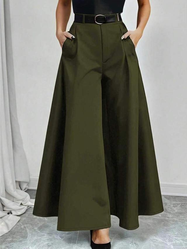 solid olive green wide leg pleated trousers