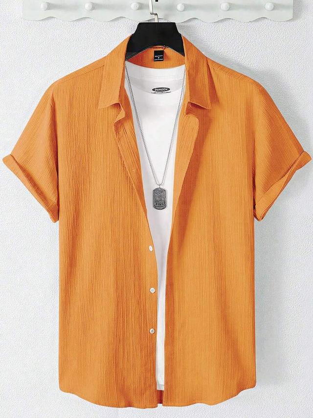 orange solid color short sleeve casual shirt