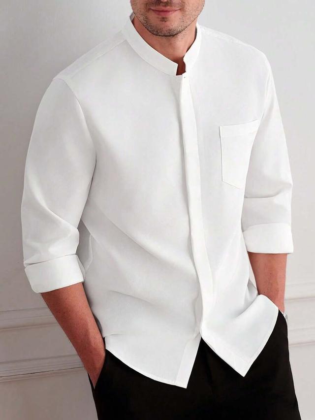 white stand collar long sleeve casual business shirt