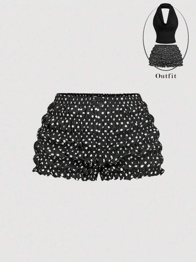 black and white polka dot bubble shorts