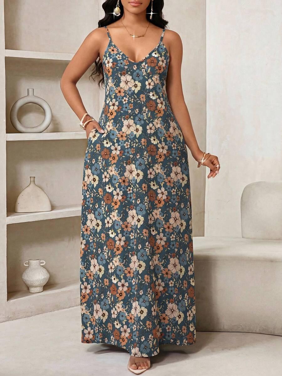Floral Print Spaghetti Strap Maxi Dress