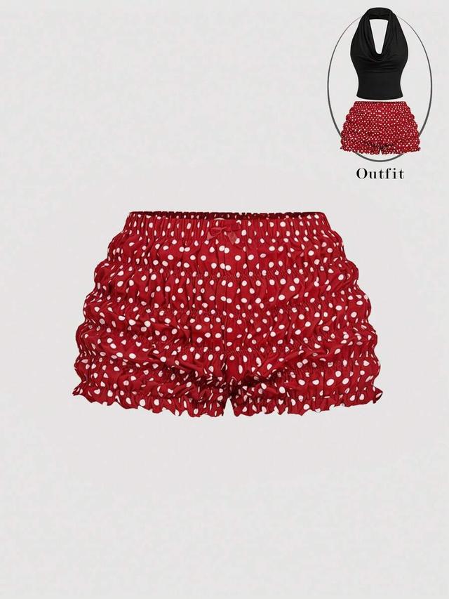 red polka dot ruffled bubble shorts