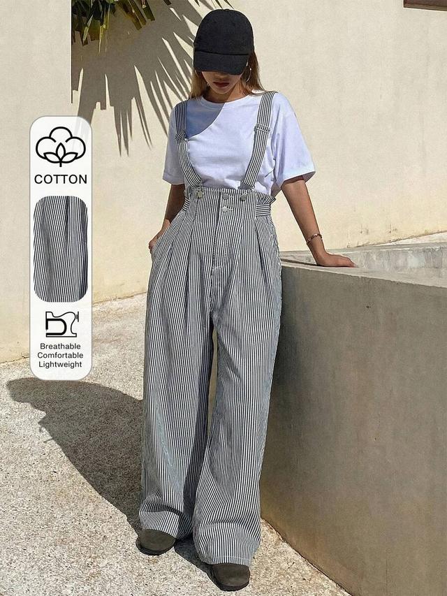 navy and white striped denim bib pants