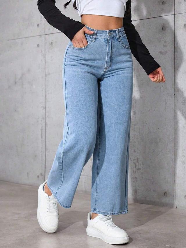 petite women's high waist wide leg light wash jeans