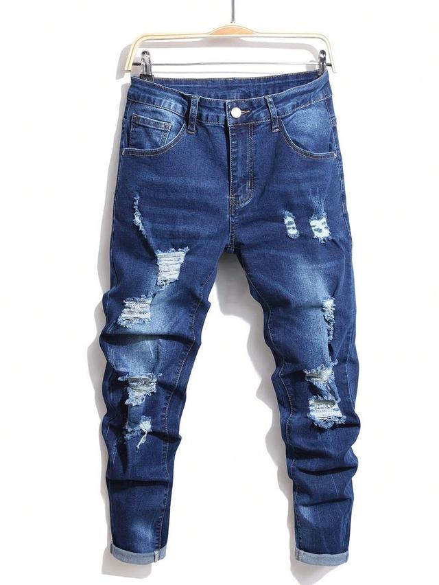 men's distressed blue denim jeans