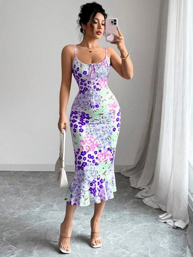 colorful floral french graceful summer holiday beach dress