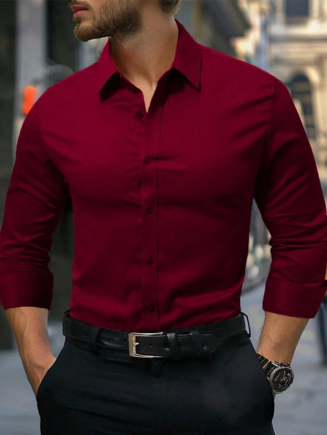 solid red single-breasted long sleeve dress shirt