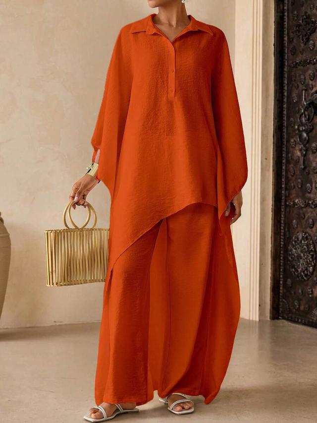 solid orange long top and wide leg pants set