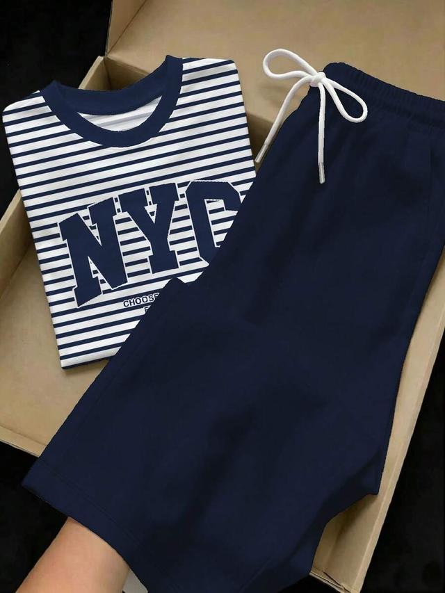 striped round neck short sleeve cotton t-shirt