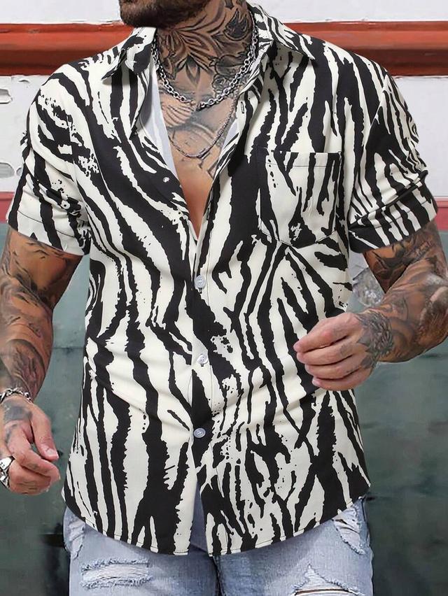 men casual zebra striped graphic print short sleeve shirt
