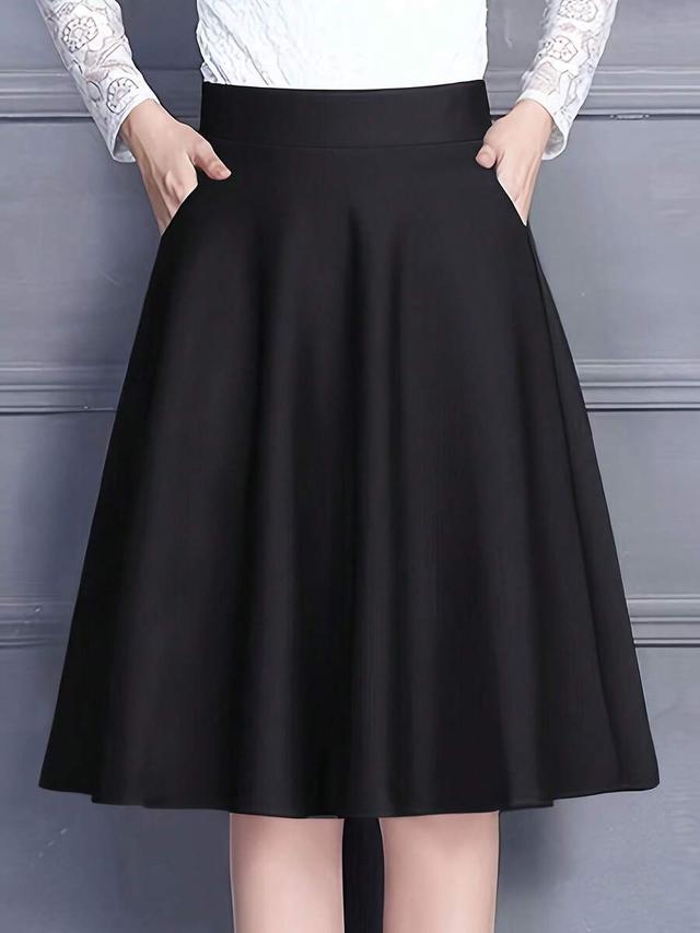minimalist solid black high waist a-line skirt
