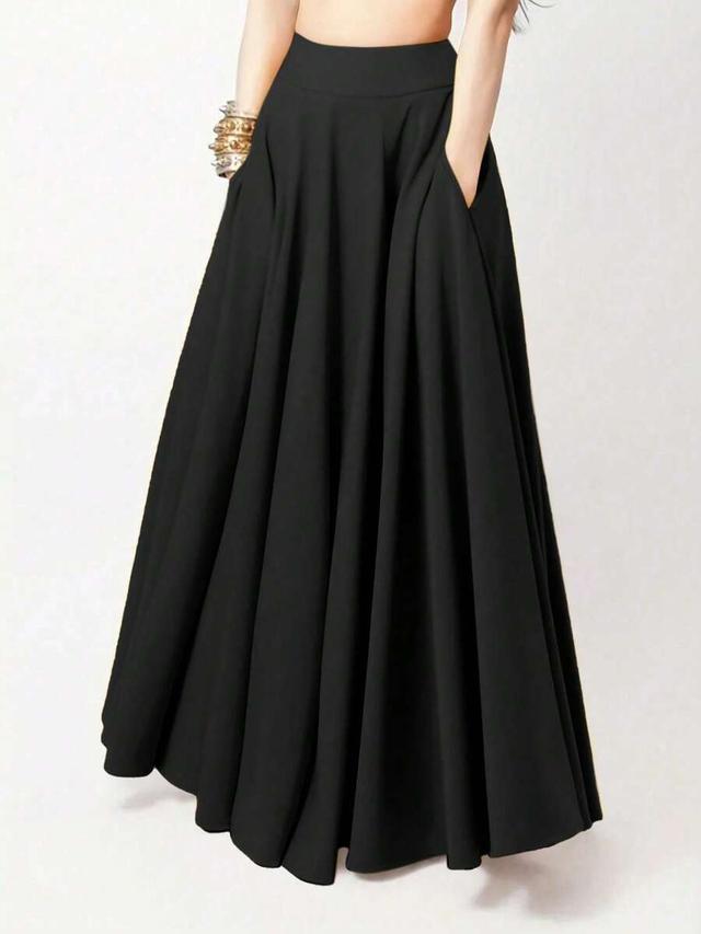 women's casual solid black side pocket maxi skirt