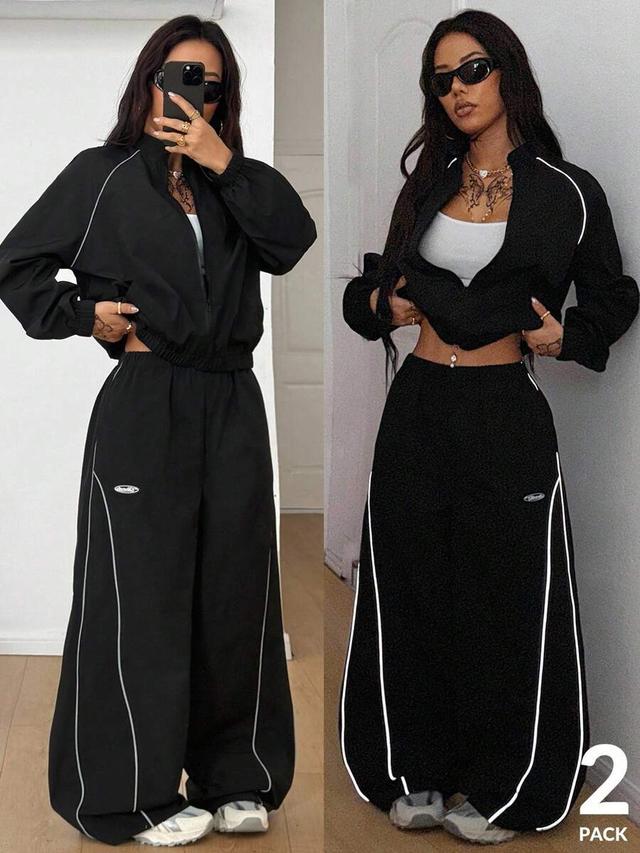 black utility short jacket and matching parachute cargo pants