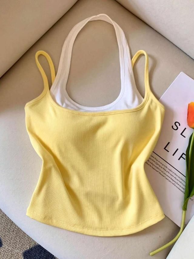 white resyla colorblock faux two-piece summer casual cami top