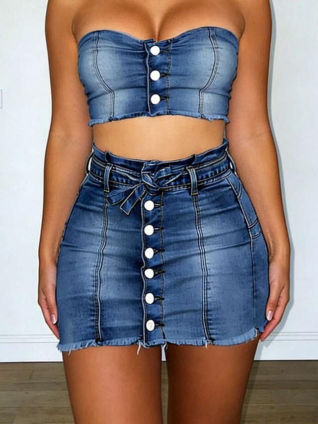 high waisted button front denim mini skirt with belt