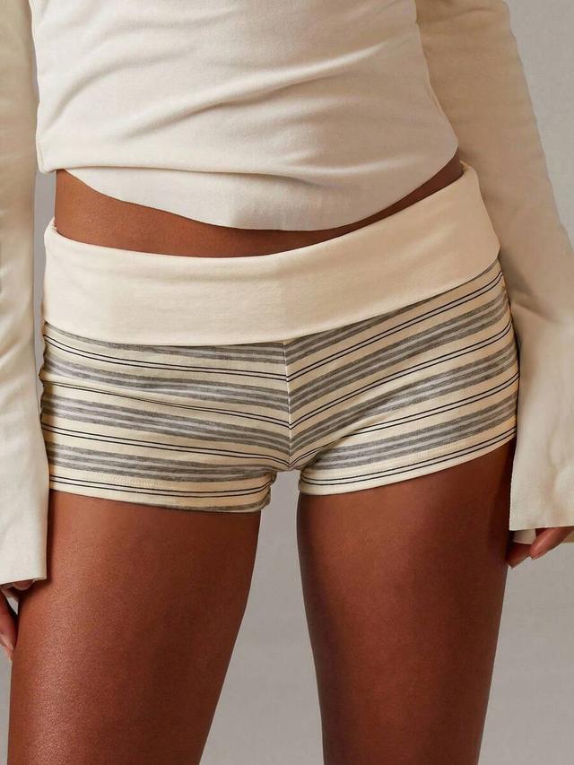 women's blue and white stripe folding waistband knit shorts