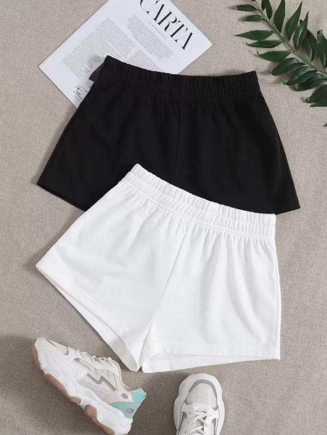 black elastic waist casual summer shorts