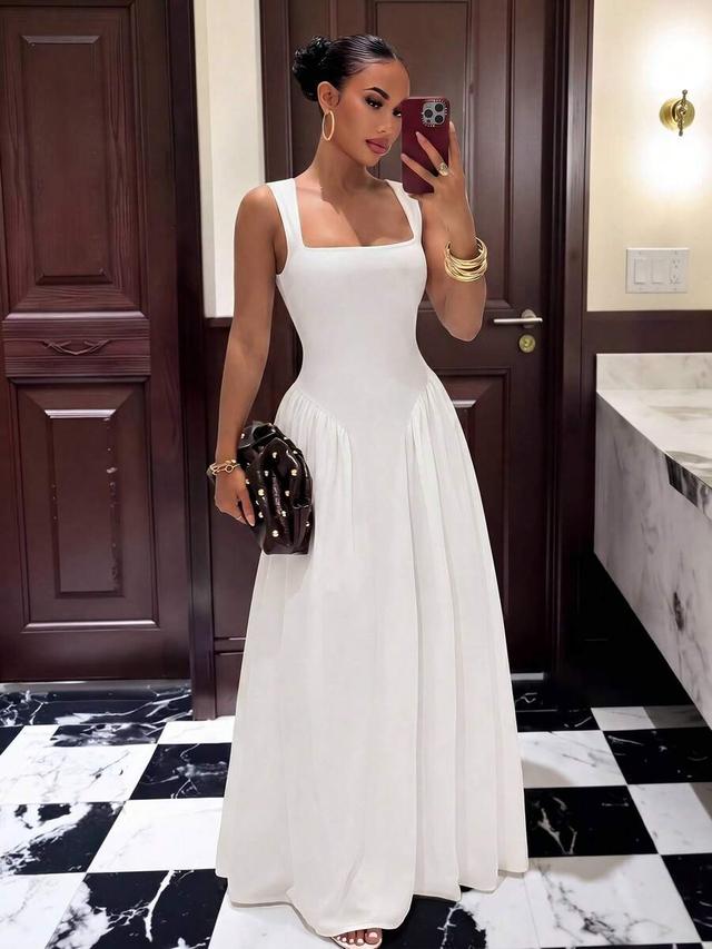 white square neck sleeveless maxi dress
