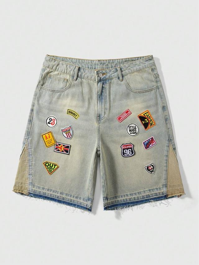 vintage washed faded denim shorts with patches