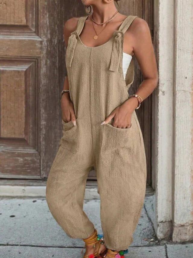 solid color minimalist casual linen jumpsuit