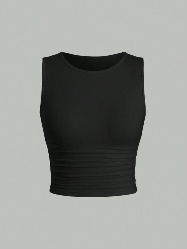 sweetra solid color pleated tank top