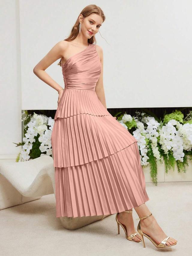 motf premium solid one shoulder ruched pleated dress