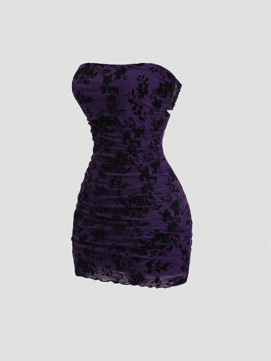 vintage american cutout halter velvet floral print mini dress