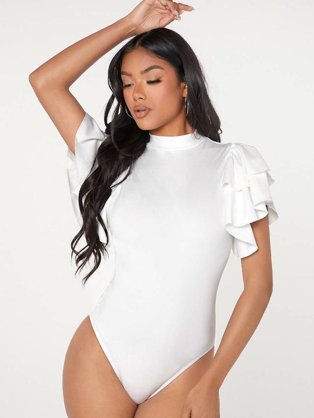 modelyn mock neck exaggerated ruffle trim bodysuit