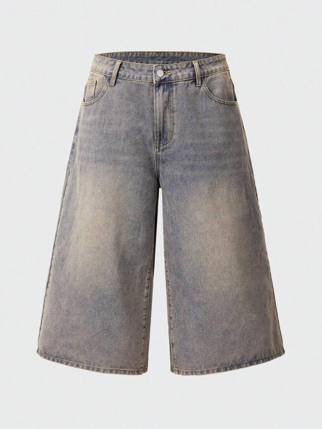men's casual wide leg denim shorts