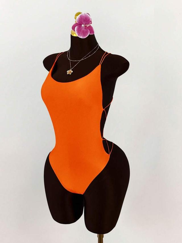 amplova orange double-strap backless criss-cross bodysuit