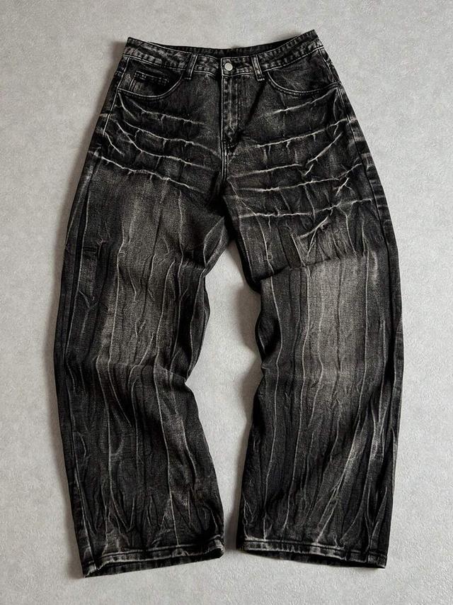 washed black wide leg denim cargo jeans