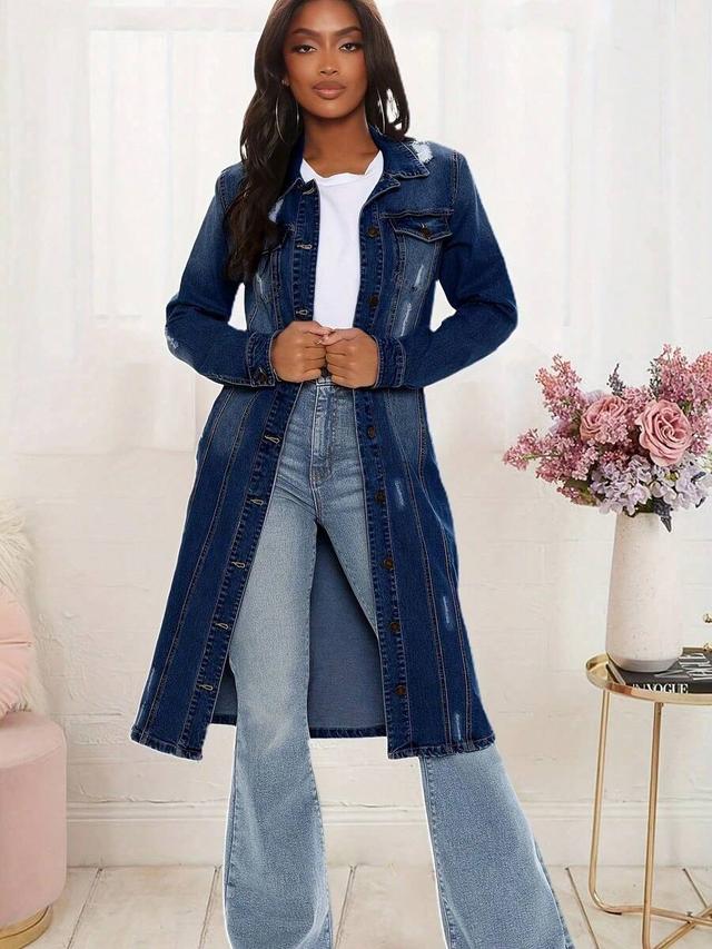 retro medium long denim trench coat
