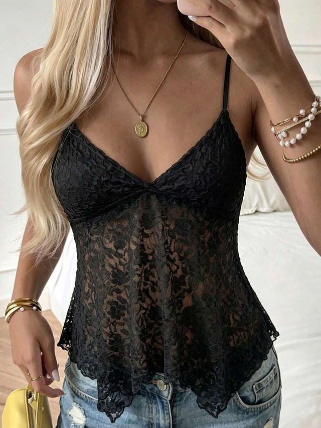 black floral lace v-neck cami top