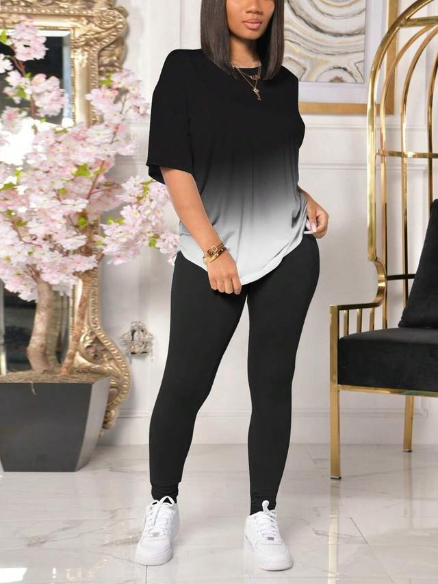 gradient color short sleeve t-shirt and pants set